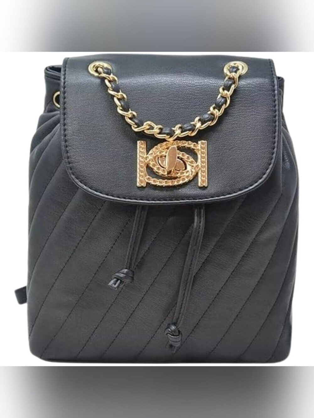 Black Bebe Quilted Chain-Accent Backpack Purse